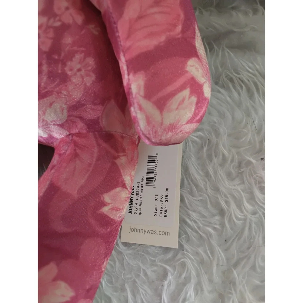 Johnny‎ Was Pink Printed Velvet Teddy Bear Floral Plush H88224-9 NWT